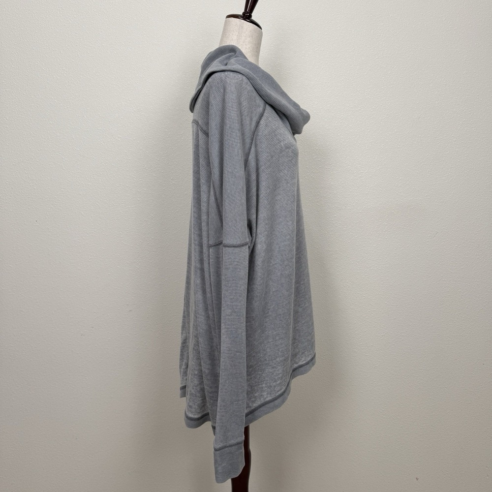 Lucky Brand Top Womens XL Gray Tunic Waffle Knit Burnout Cowl Stretchy Lounge‎ - Picture 7 of 13